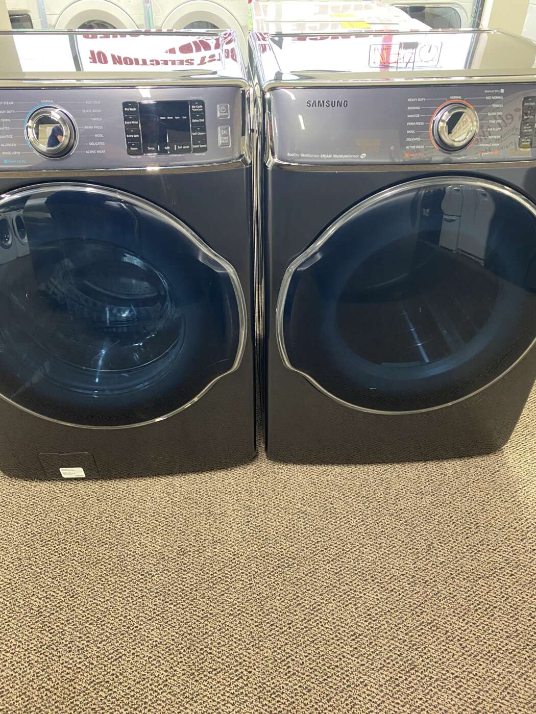 Reconditioned SAMSUNG 5.6 Cu. Ft. Front-Load Washer and 9.5 Cu. Ft. electric Dryer (Onyx in Color)