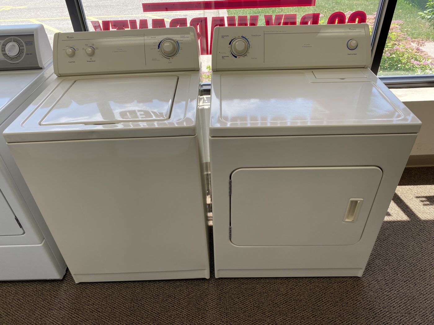 Reconditioned Whirlpool 3.2 cu. ft. Top Load Washer & 5.9 cu. ft. Electric Dryer (Biscuit)