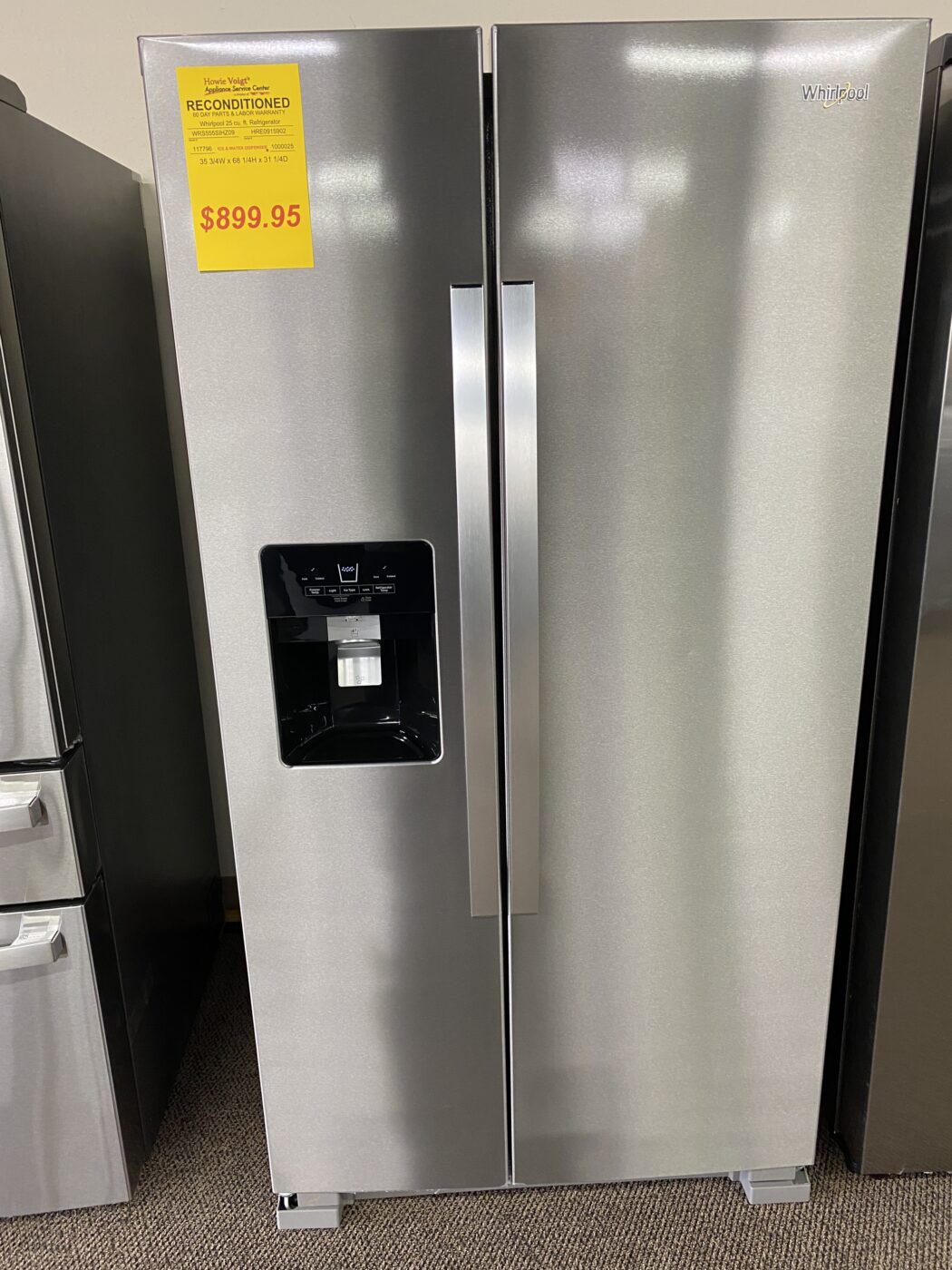 Reconditioned Whirlpool 25 cu. ft. Side by Side Refrigerator with Ice and Water Dispenser (Stainless Steel)