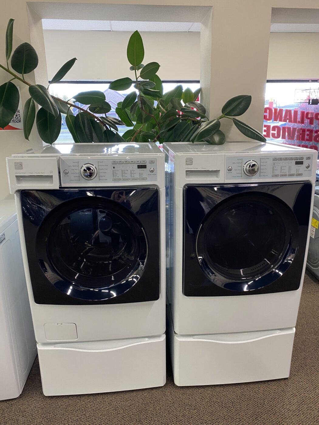 Reconditioned Kenmore 4.0 cu. ft. Front Load Washer with Pedastal & 7.0 cu. ft. Electric Dryer with Pedastal (White)